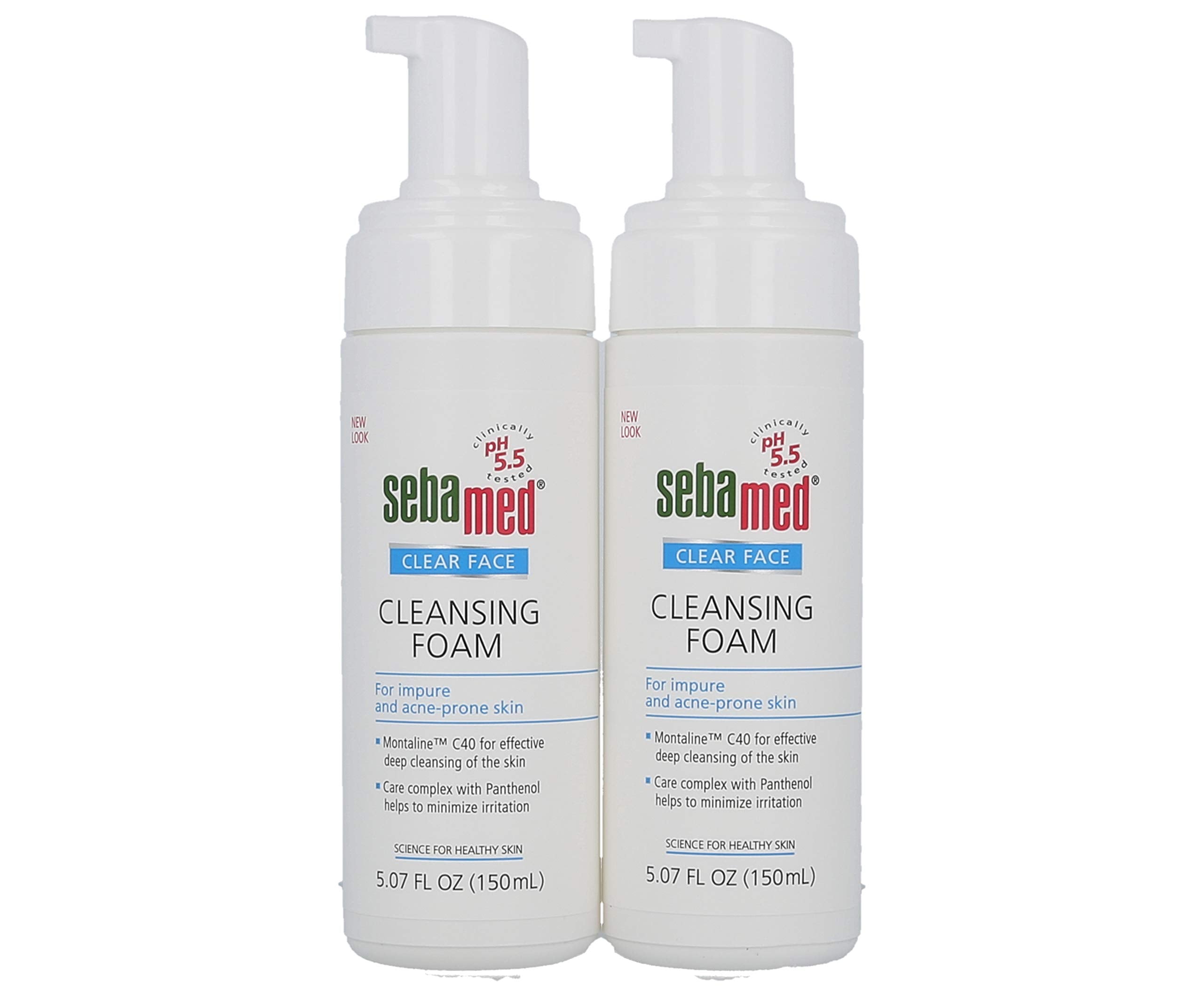 Sebamed Clear Face Cleansing Foam close-up showing creamy lather for gentle oil removal.