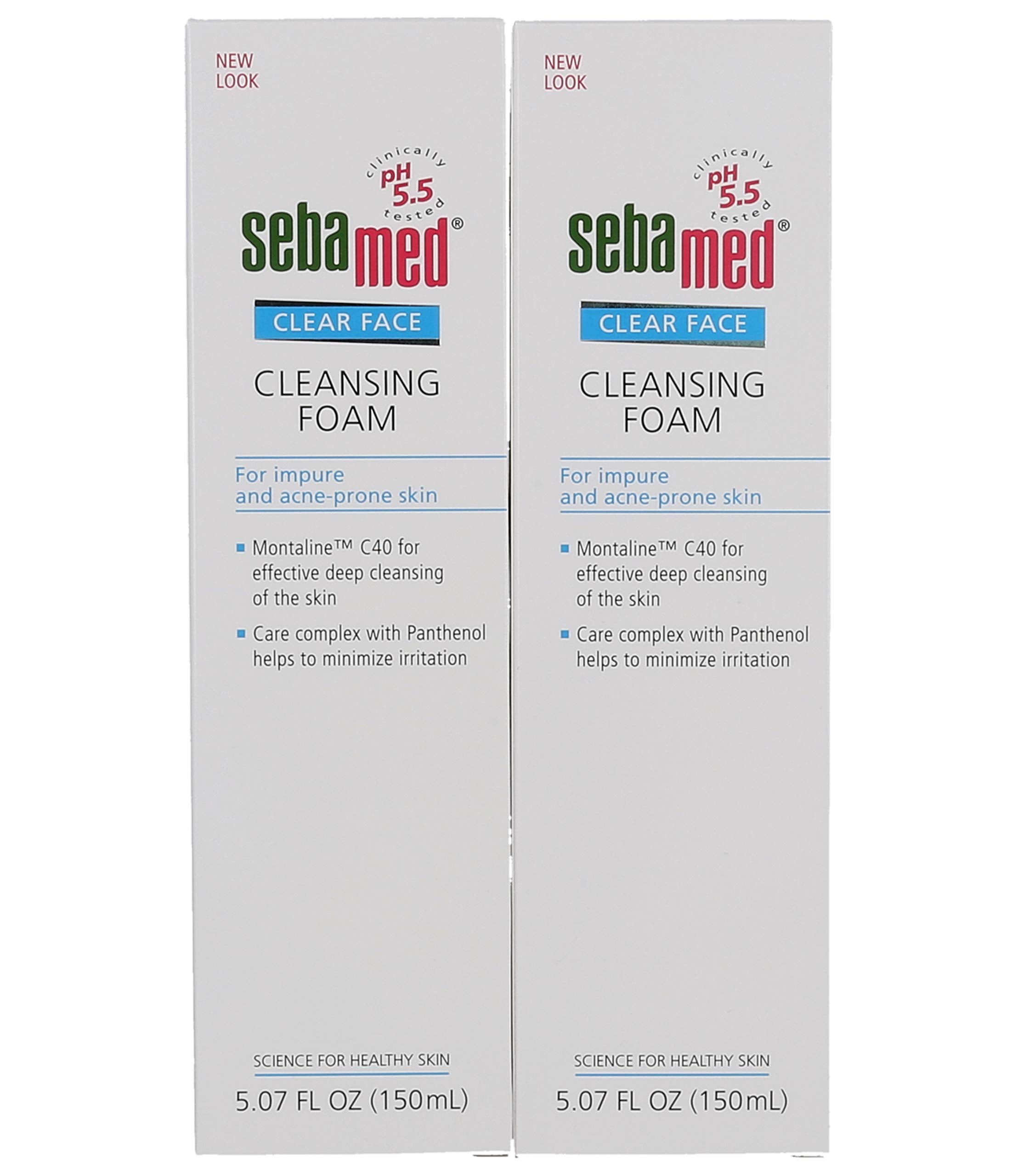 Sebamed Clear Face Cleansing Foam pack of two bottles for daily use.