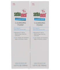 Sebamed Clear Face Cleansing Foam pack of two bottles for daily use.