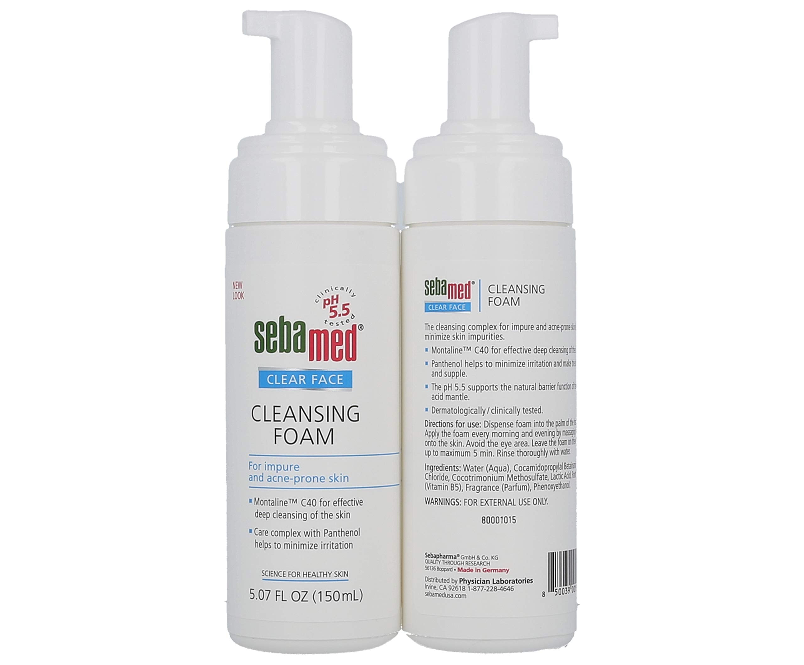 Sebamed cleansing foam texture on skin—gentle foamy action to cleanse pores.