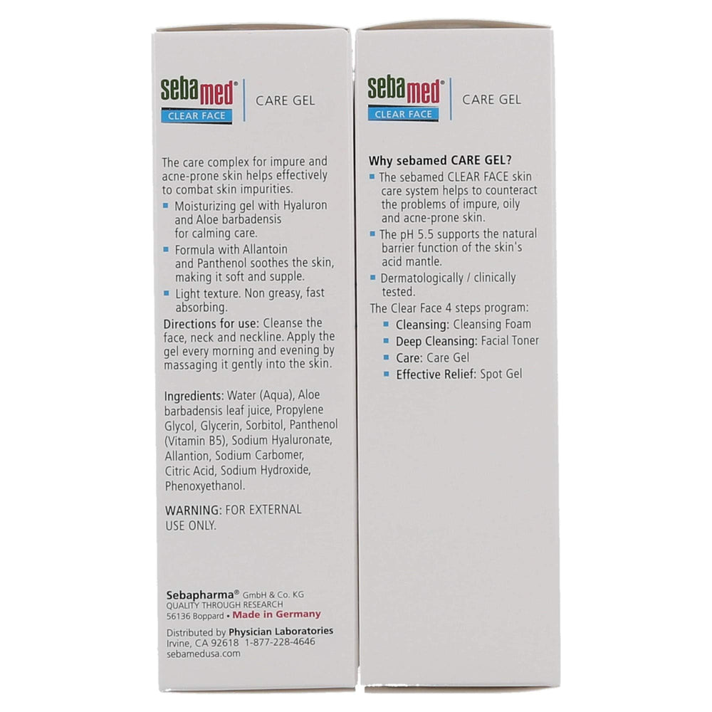 SEBAMED Clear Face Gel bottle shown with skincare routine setup for easy daily use.