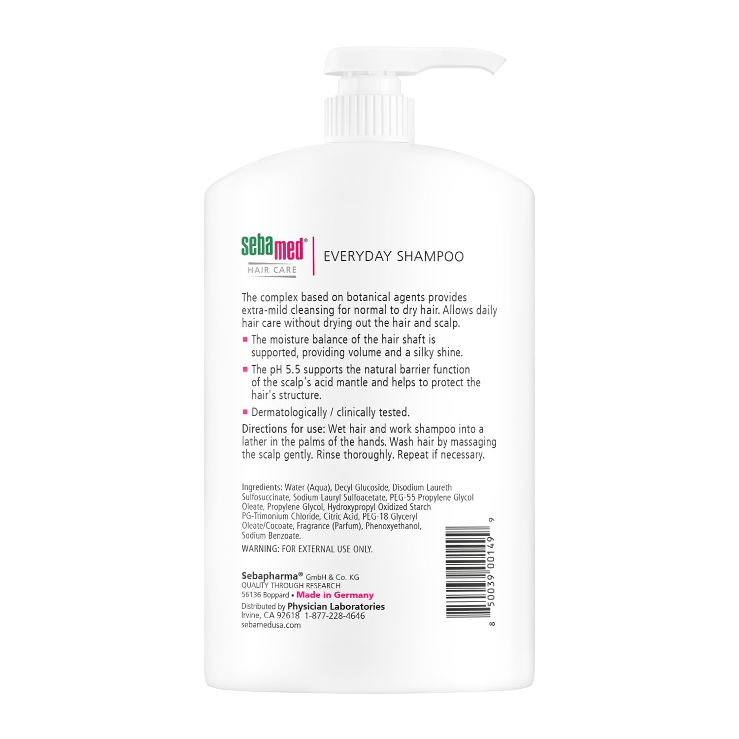 SEBAMED Everyday Shampoo pour-action demonstrating easy dispersion for a soothing wash