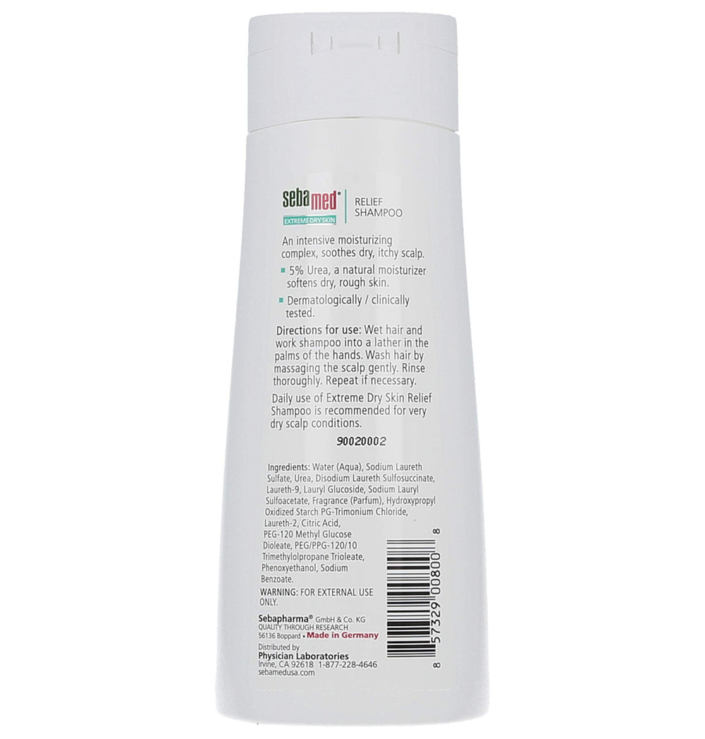 SEBAMED Extreme Dry Skin Relief Shampoo bottle cap closeup emphasizing secure handling