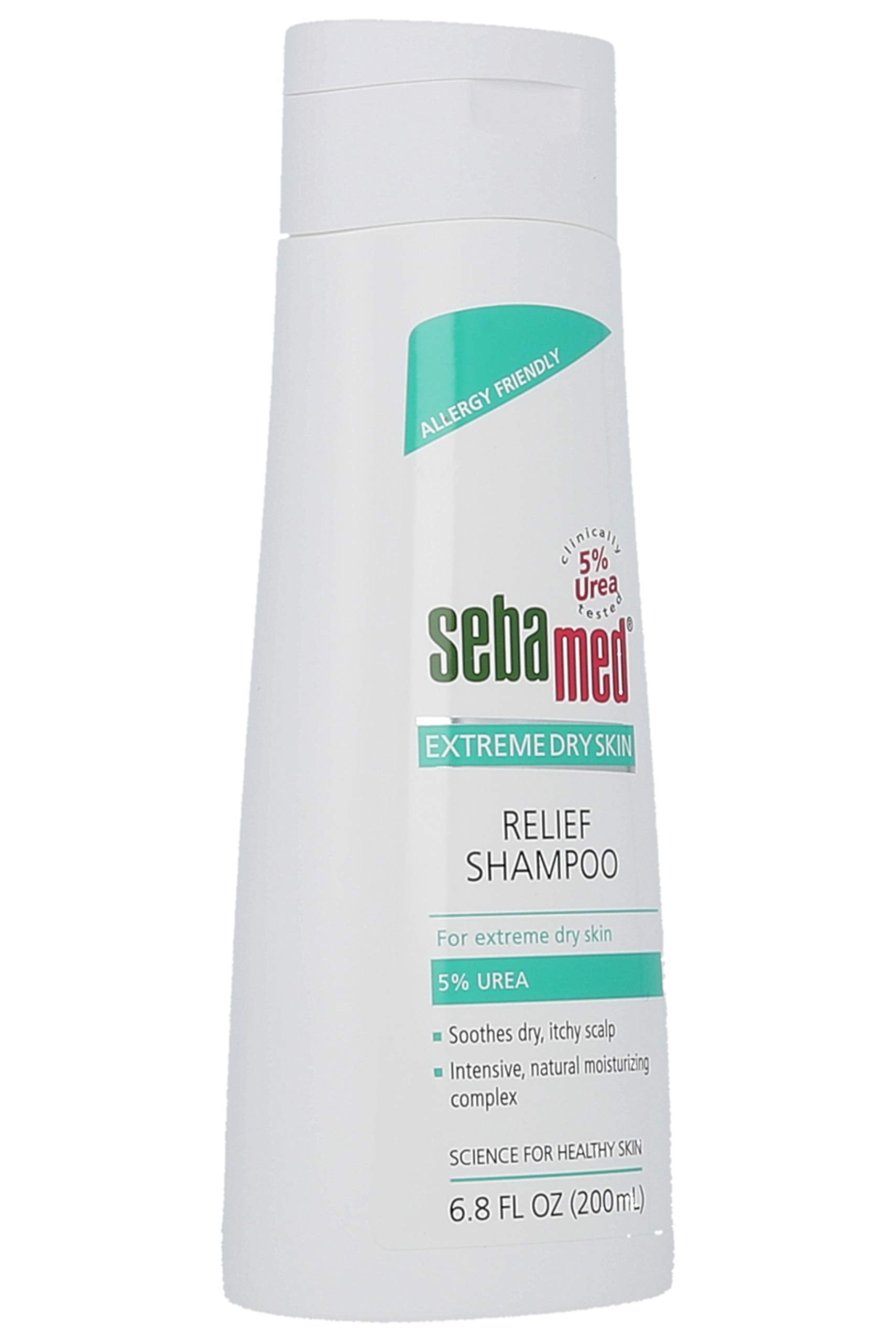 SEBAMED Extreme Dry Skin Relief Shampoo label closeup with 5% urea detail for hydration