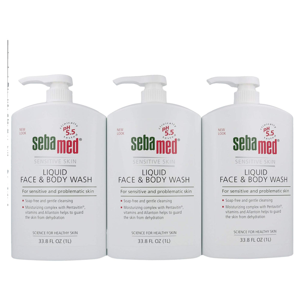 SEBAMED liquid face and body wash bottle front view for daily cleansing