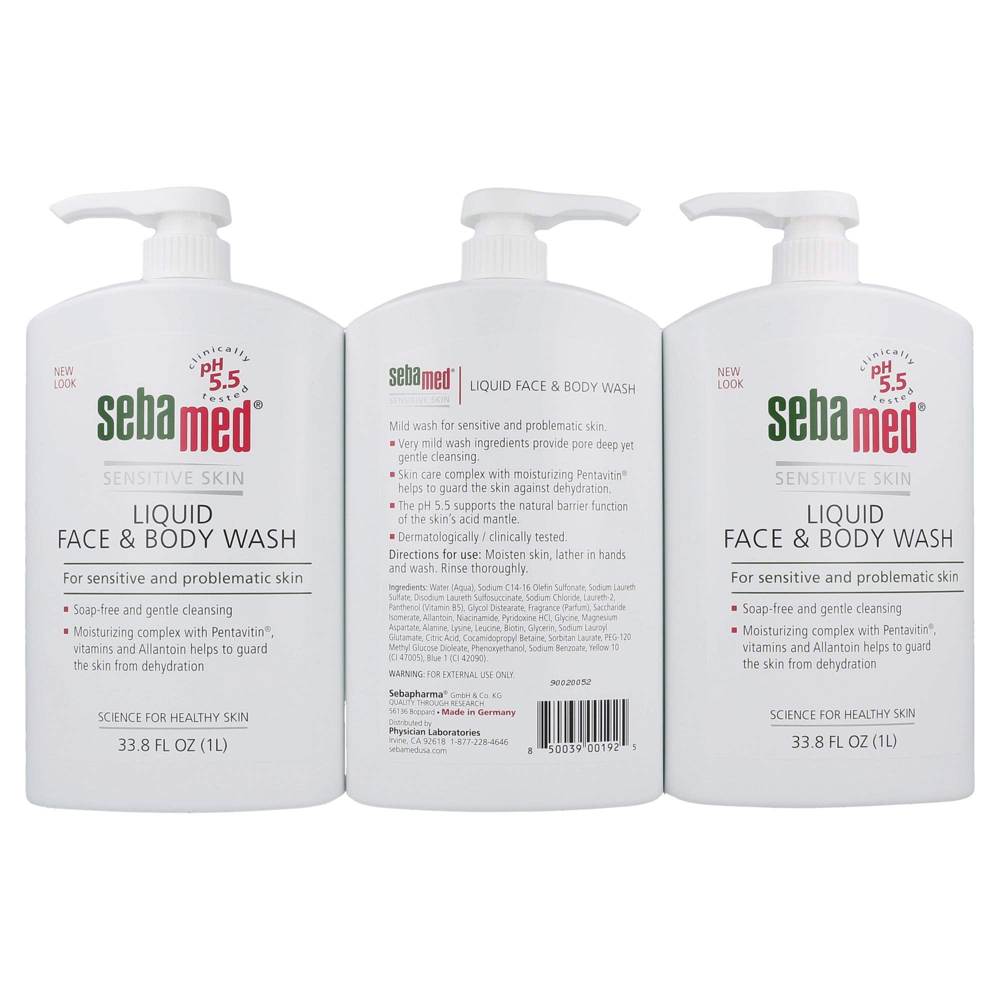SEBAMED liquid wash texture in action showing cleansing lather and freshness