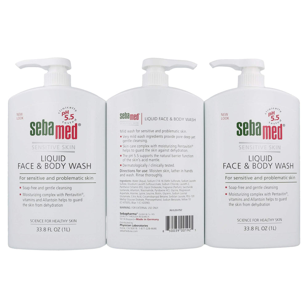 SEBAMED liquid wash texture in action showing cleansing lather and freshness