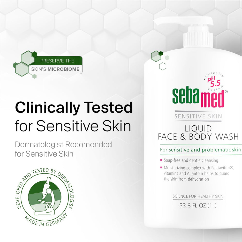 SEBAMED packaging highlights dermatologist-developed, pH-balanced care