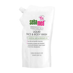 Sebamed Liquid Face & Body Wash refill bag for gentle cleansing across skin types.