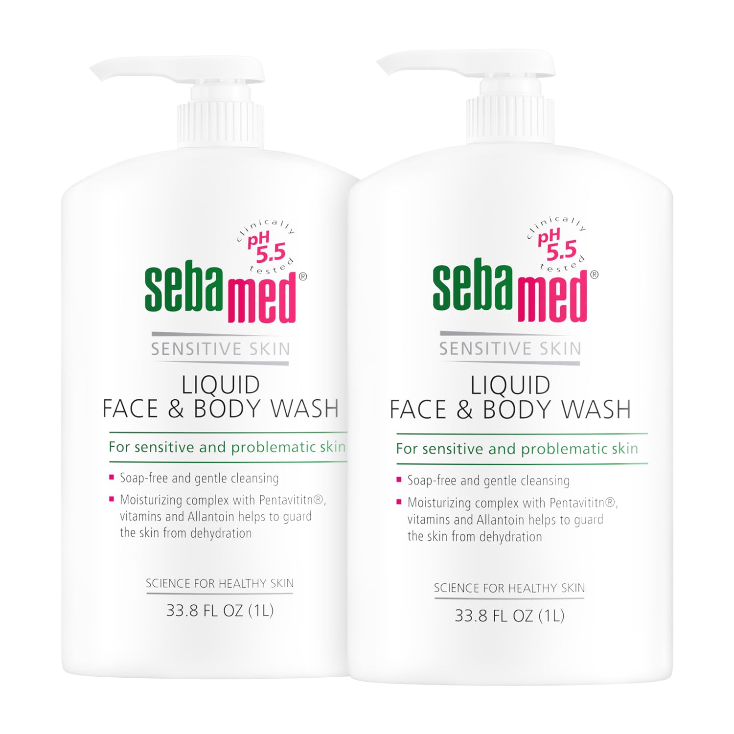 SEBAMED paraben-free wash bottle front for sensitive skin, gentle cleansing