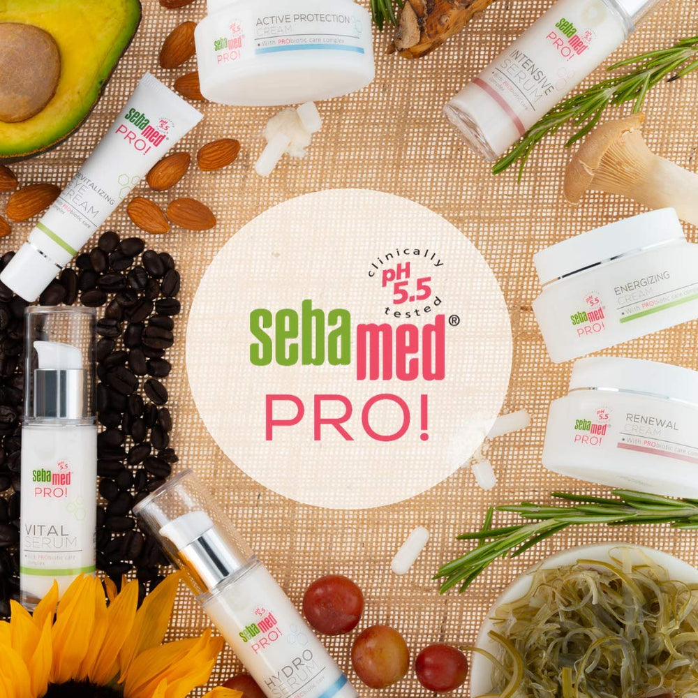 Sebamed PRO! Vital Serum application scene with easy pump for precise use