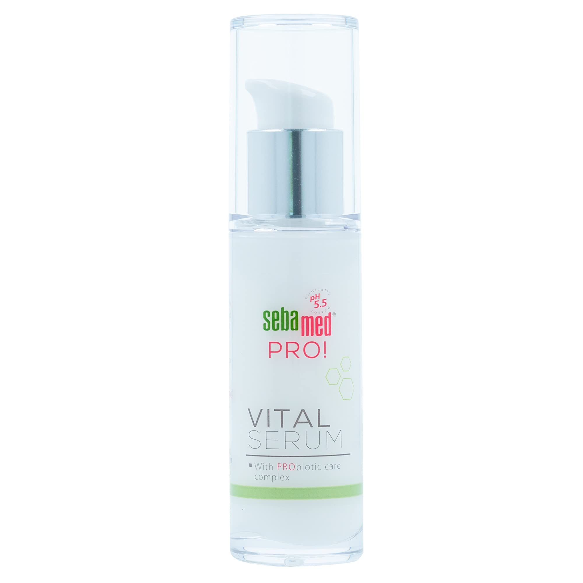 Sebamed PRO! Vital Serum bottle showing probiotic care for hydrated, resilient skin