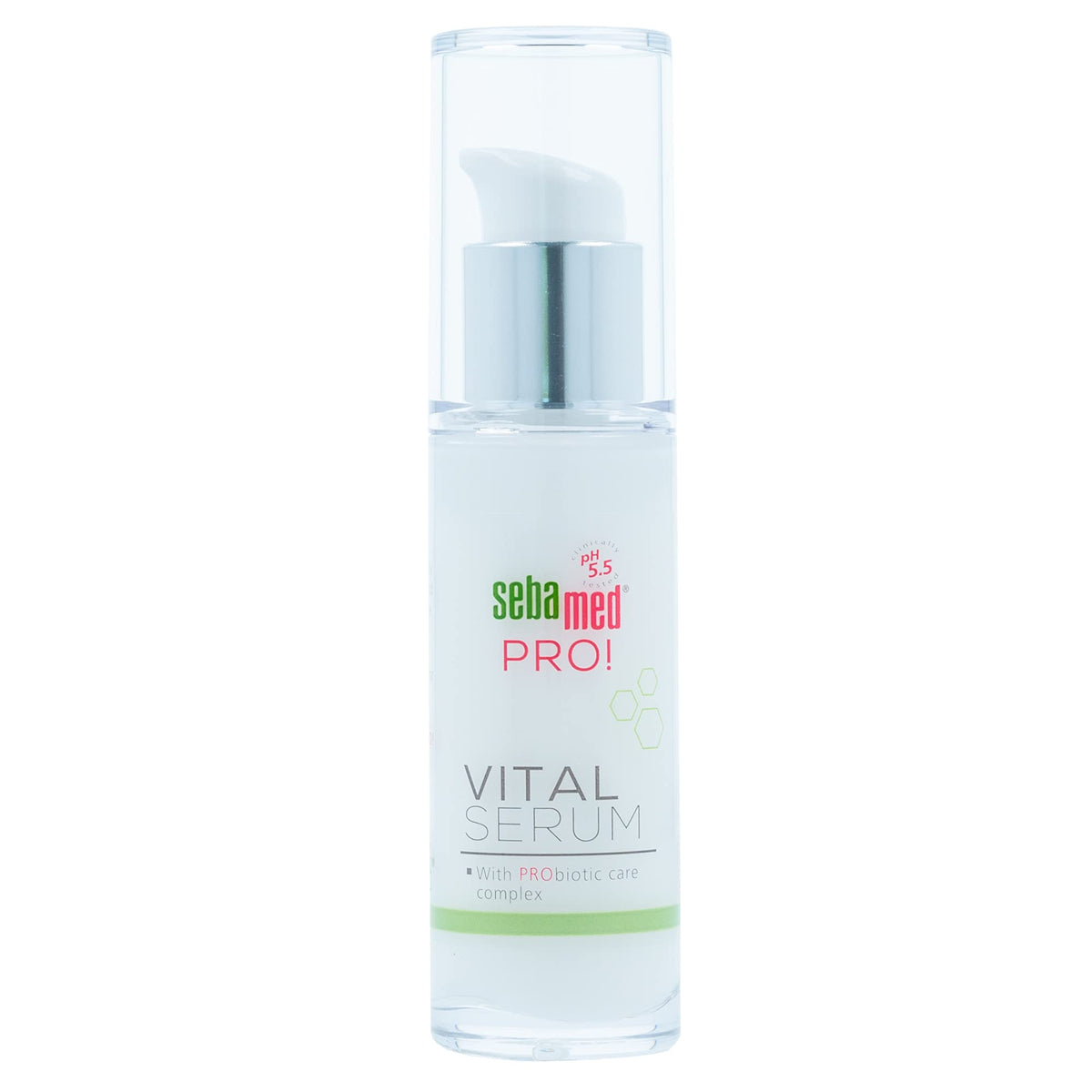 Sebamed PRO! Vital Serum bottle showing probiotic care for hydrated, resilient skin