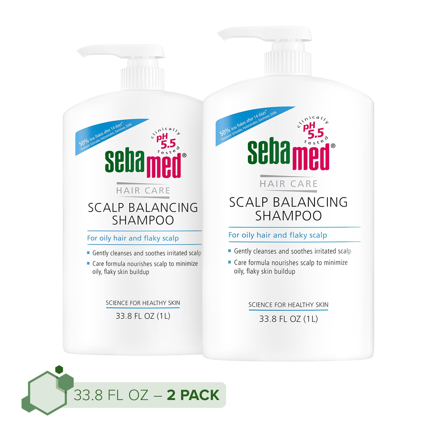 SEBAMED Scalp Balancing Shampoo bottle with pump for easy daily use on oily scalps.