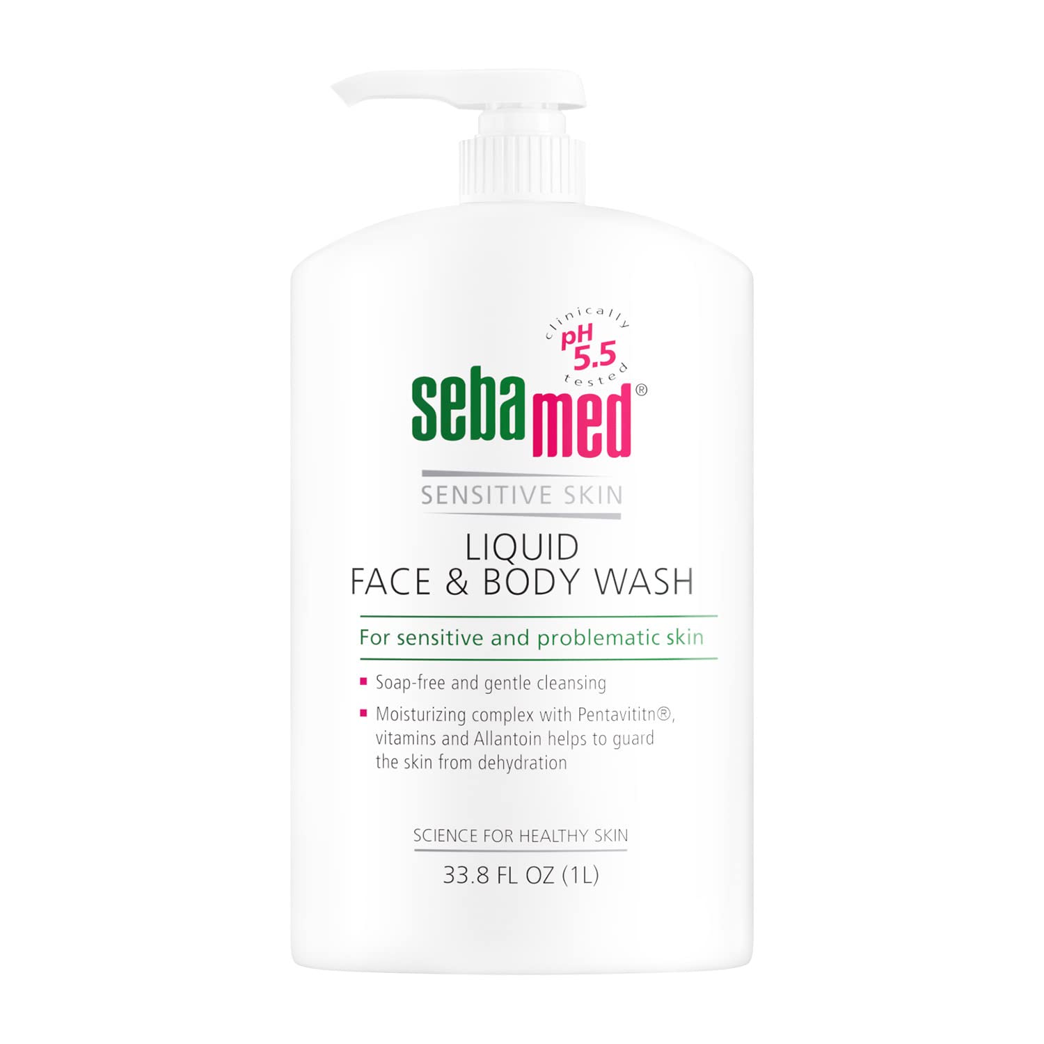 SEBAMED Sensitive Skin Wash bottle highlights pH 5.5 for gentle cleansing