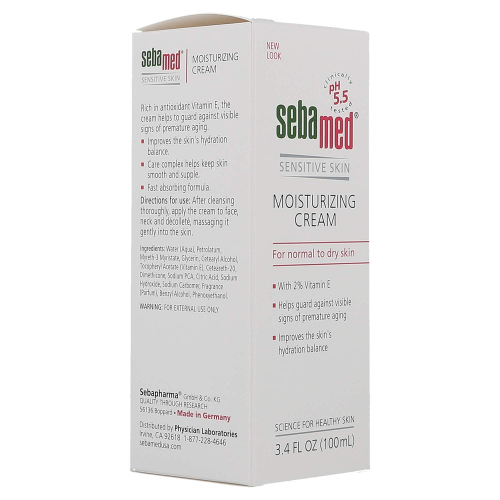 SEBAMED vitamin E enriched formula closeup highlights antioxidant skincare benefits.