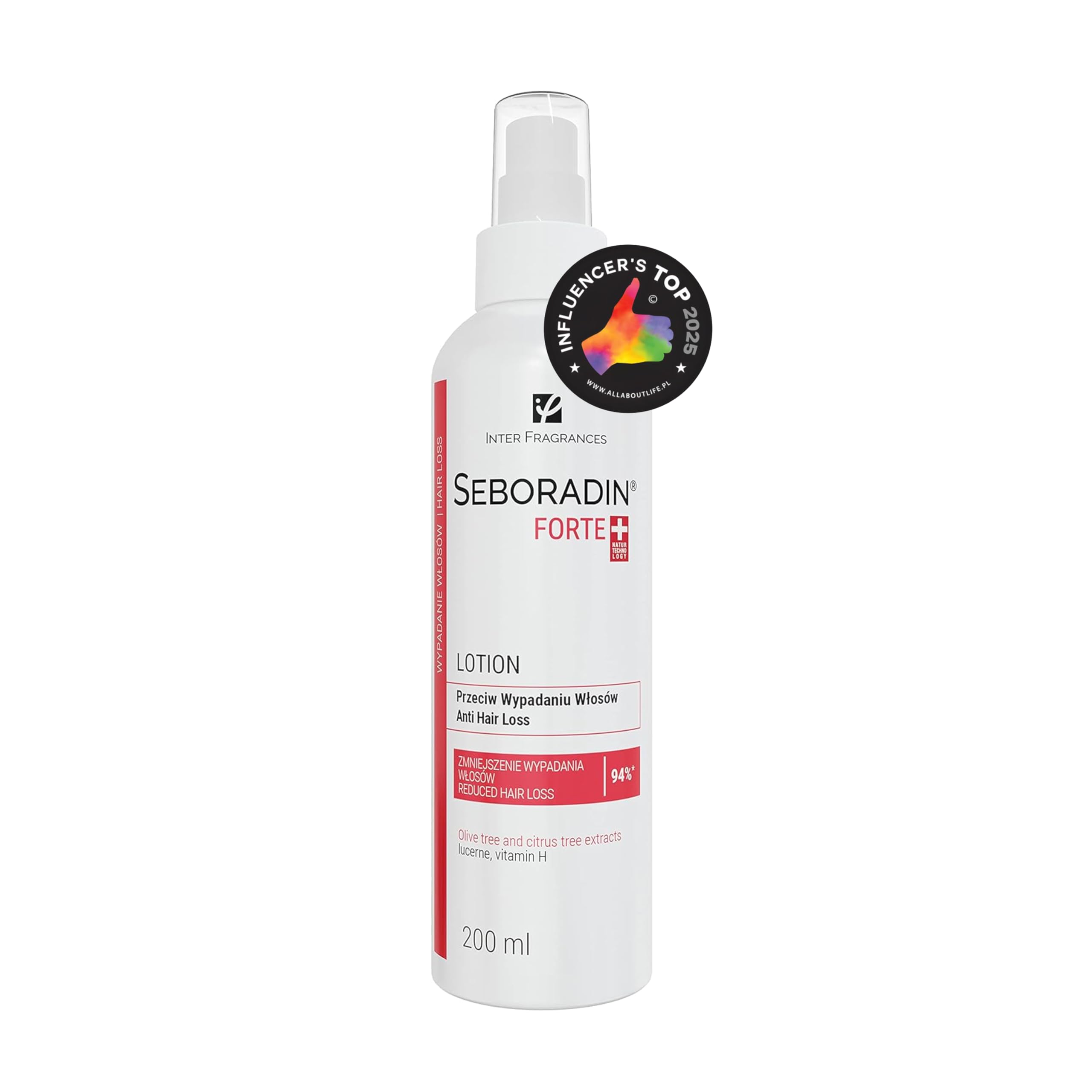 Seboradin hair loss lotion bottle for daily scalp care and potential thinning support.