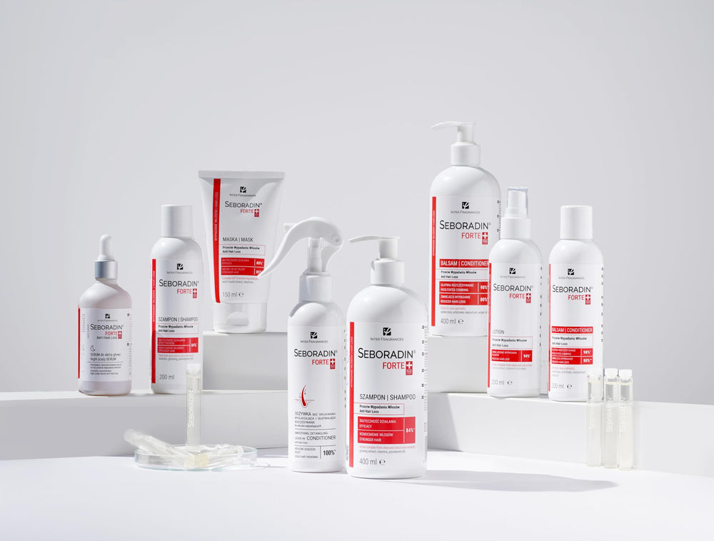 Seboradin product-wide benefits preview communicates overall thinning prevention and stronger-looking hair.