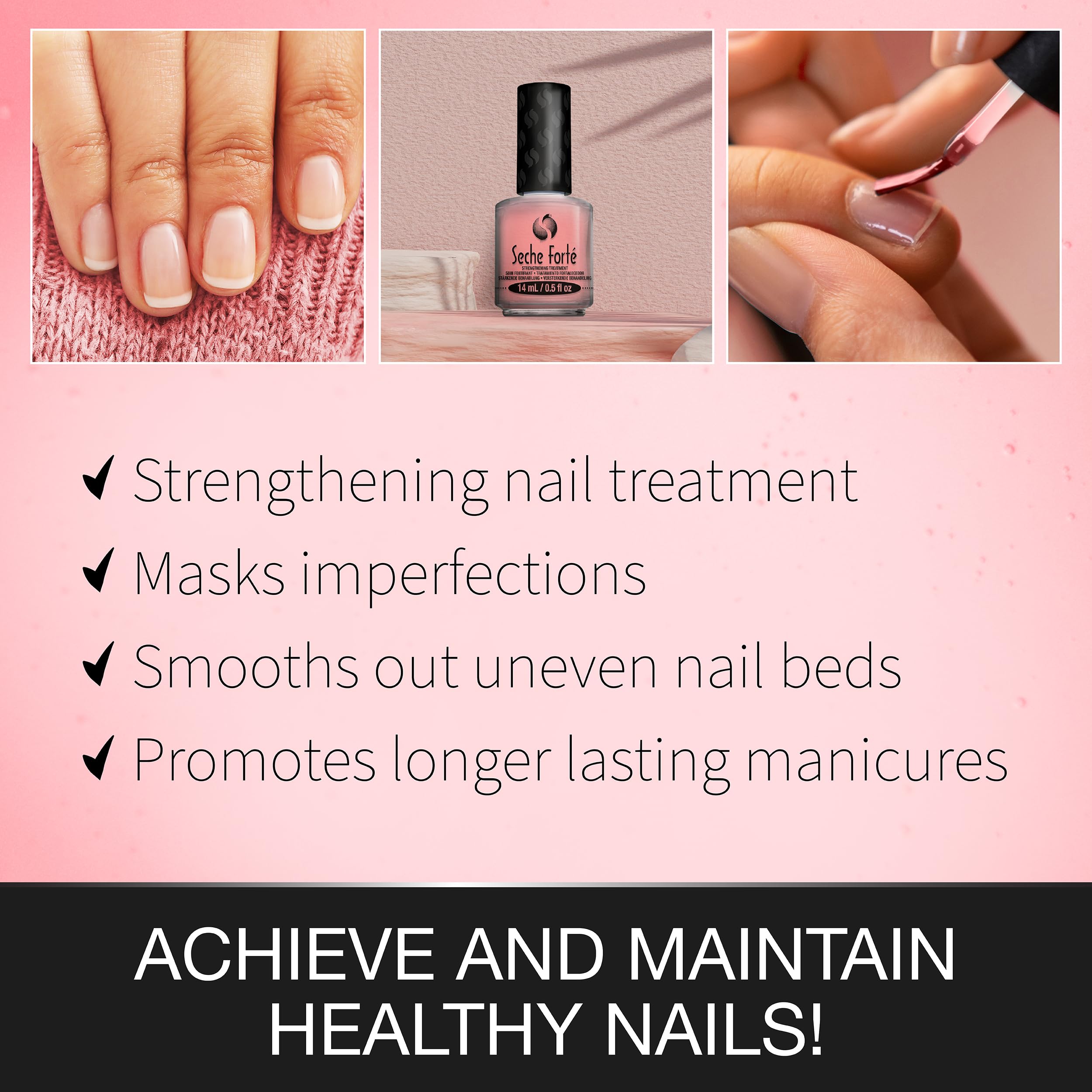 Nails strengthened by bamboo silica in Seche Forte base coat.