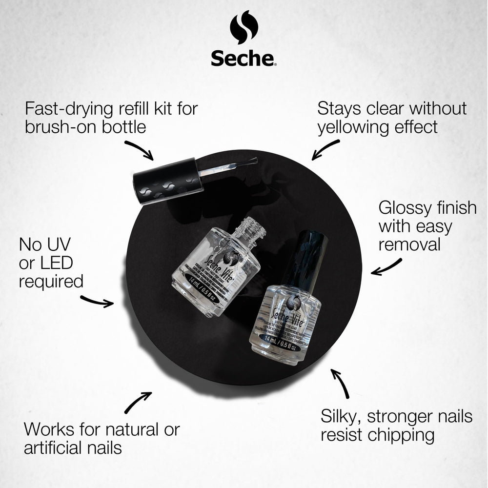Seche Vite delivers a crystal-clear shield that dries quickly.