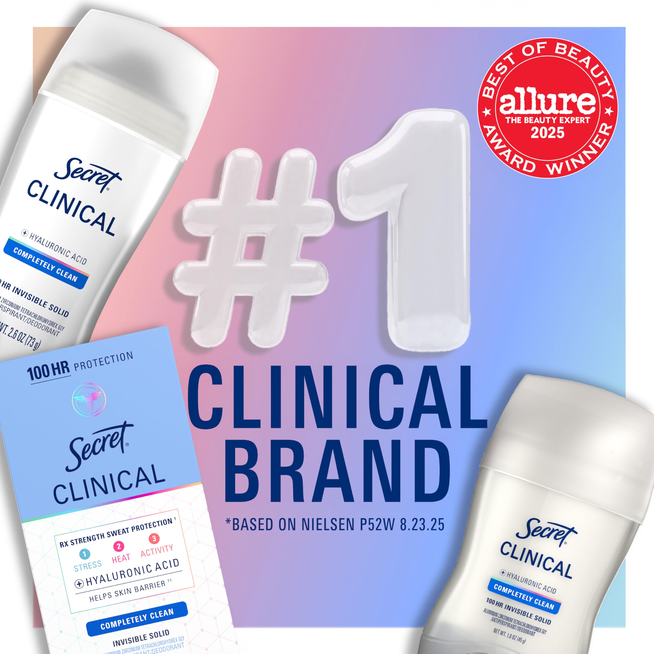 Secret Clinical Strength 72-hour protection claim on box for extended freshness