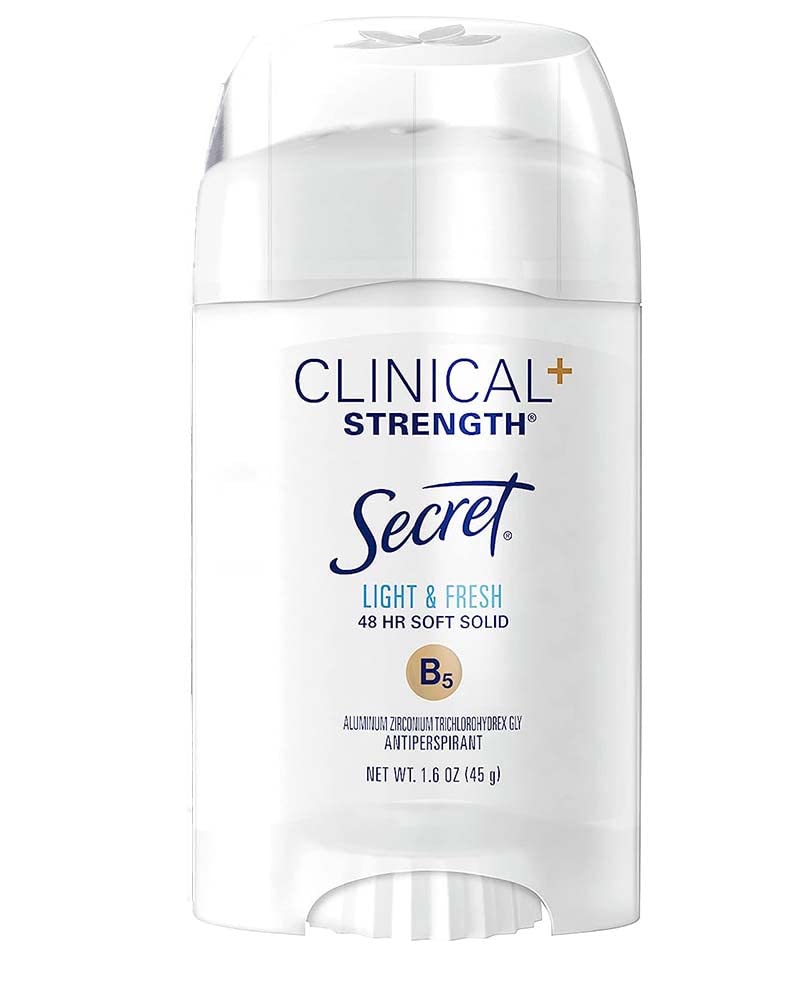 Secret Clinical Strength Soft Solid is applied to underarms, soothing skin.