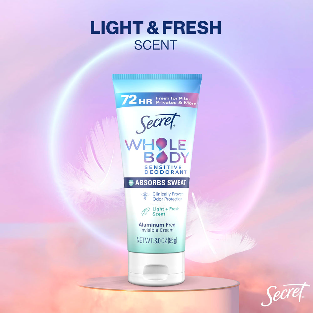 Secret Dry Feel Cream absorbs sweat without weighing you down.