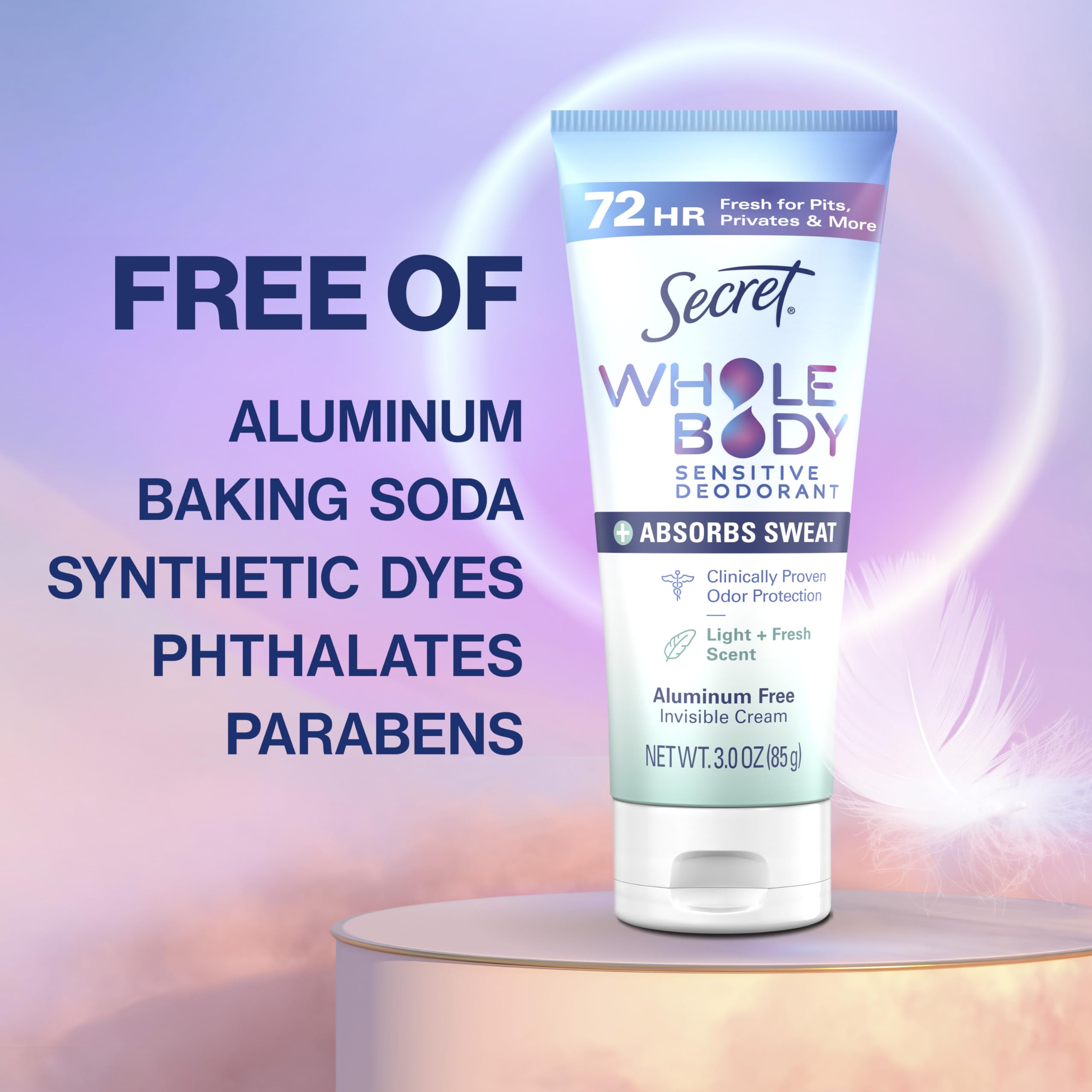 Secret Dry Feel Cream offers odor protection for all-day freshness.