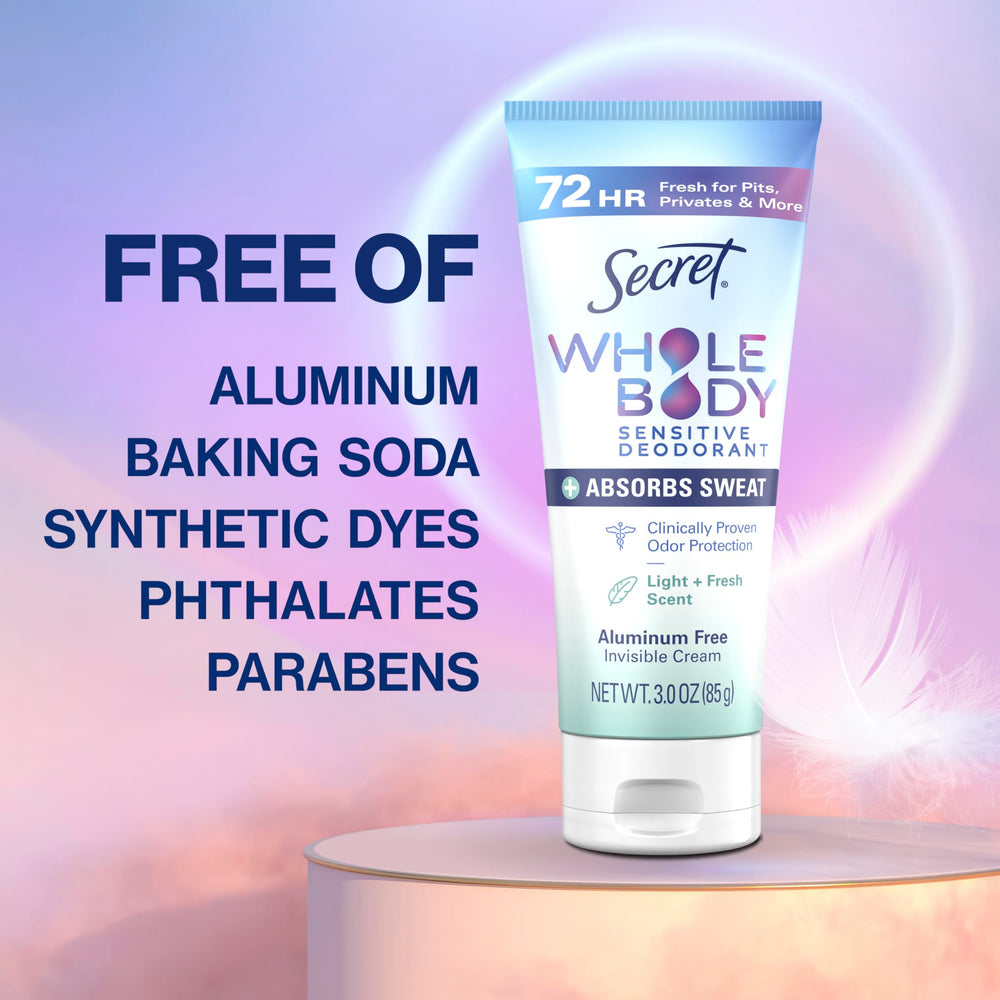 Secret Dry Feel Cream offers odor protection for all-day freshness.