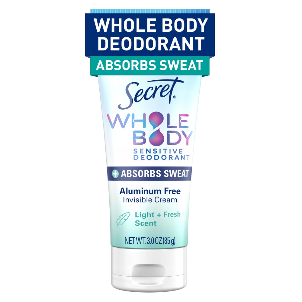Secret Dry Feel Cream for underarms delivers odor protection and sweat absorption.