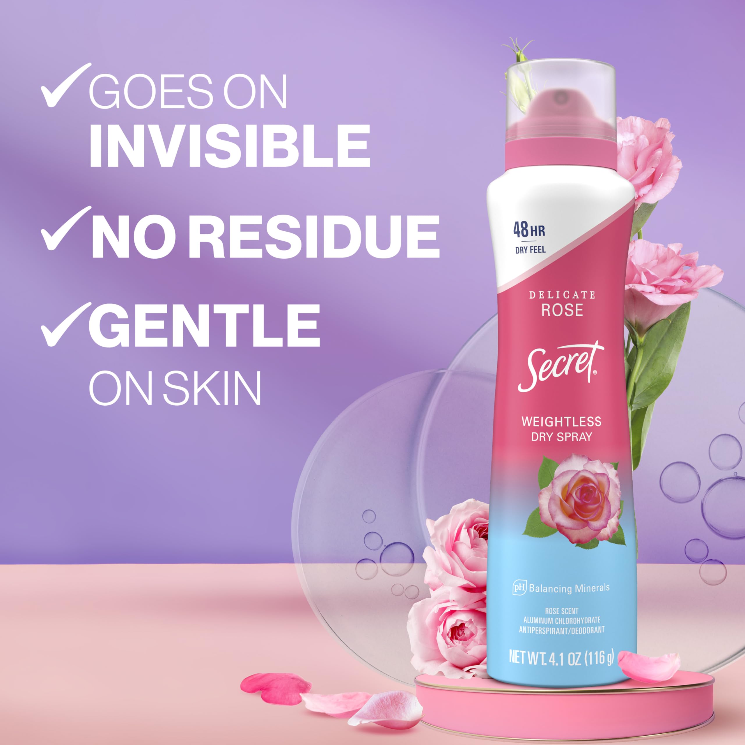 Secret Dry Spray application angle demonstrates easy, mess-free use on the go.