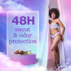 Secret Dry Spray application mist demonstrates quick dry feel.