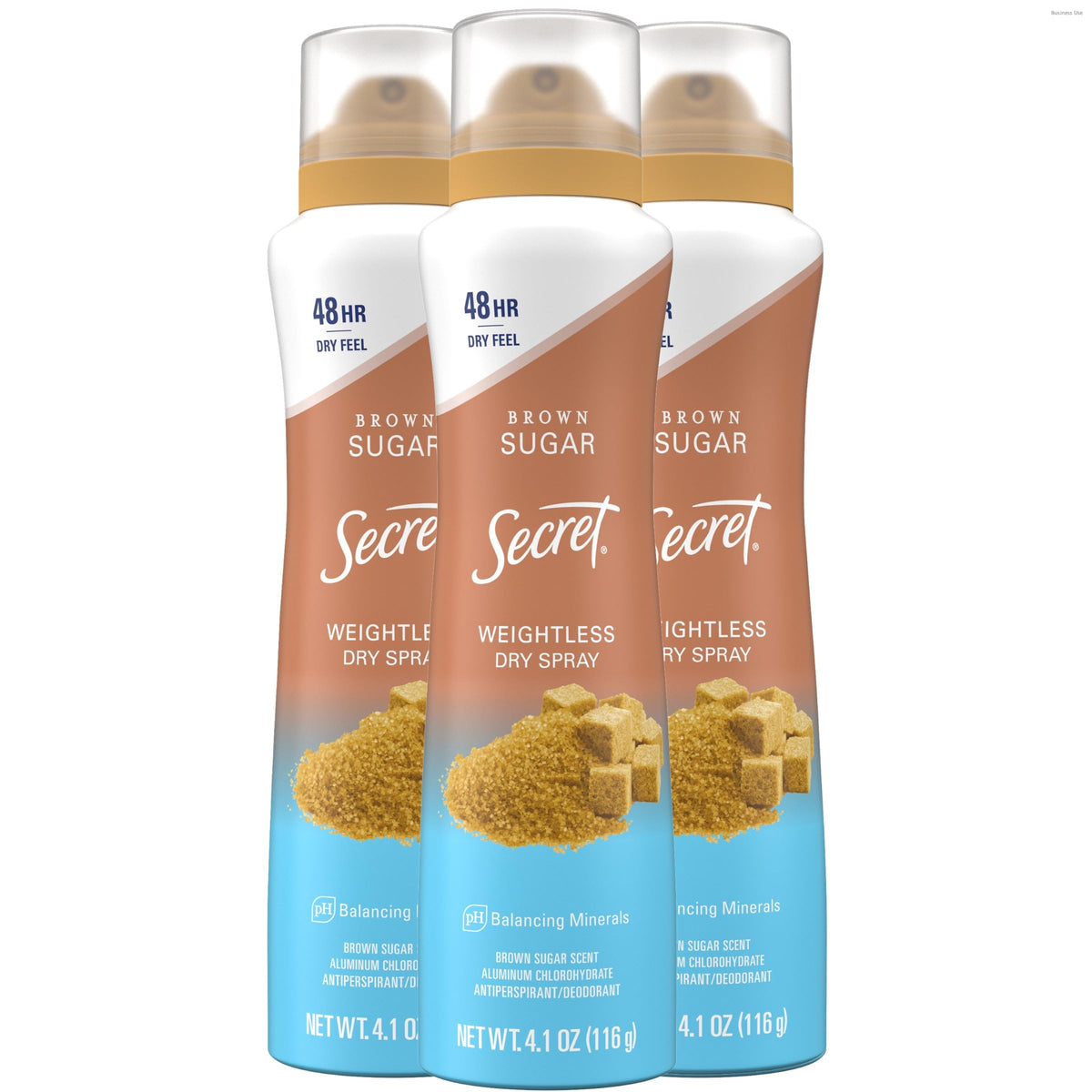 Secret Dry Spray Brown Sugar bottle provides weightless protection.