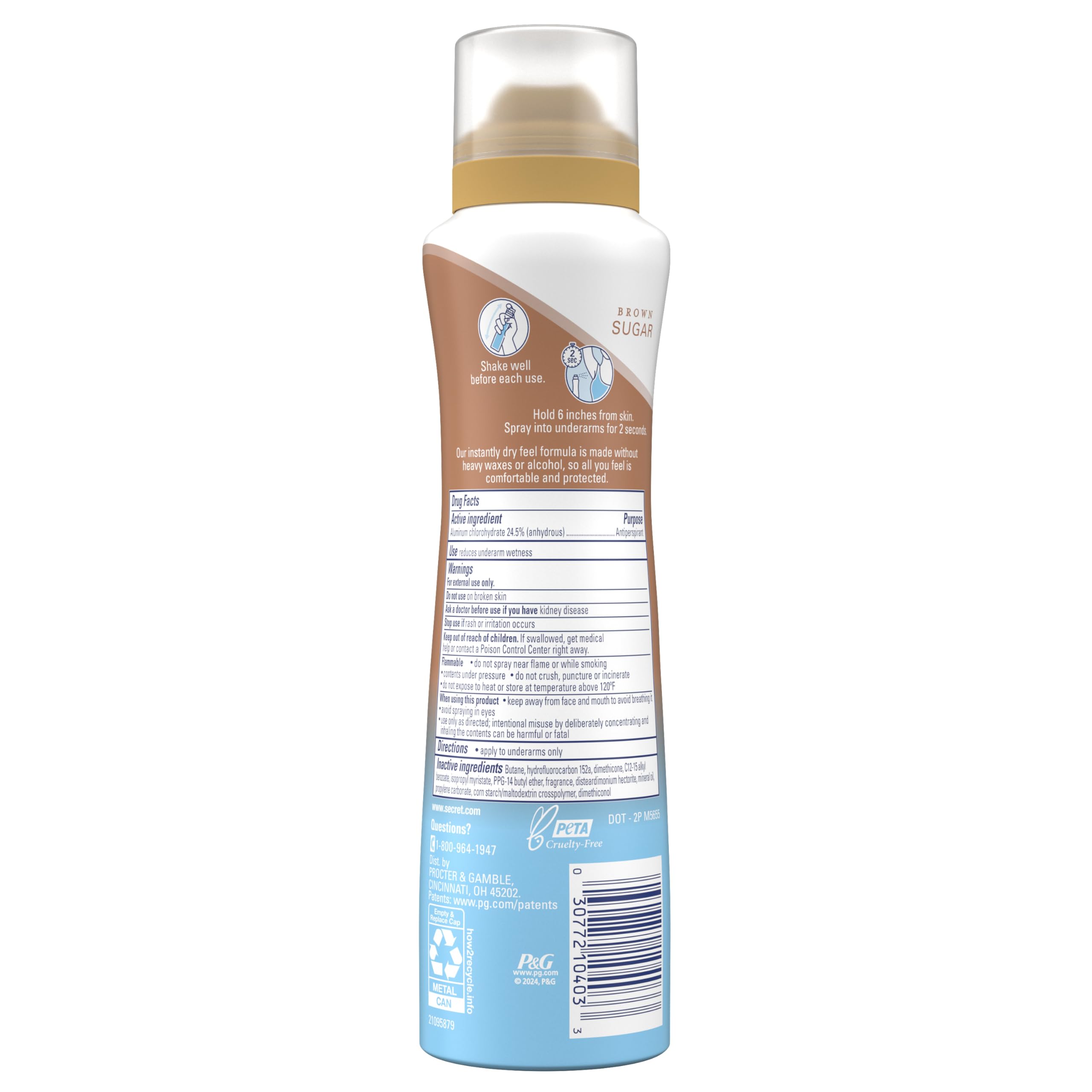 Secret Dry Spray Brown Sugar scent enhances everyday fragrance.
