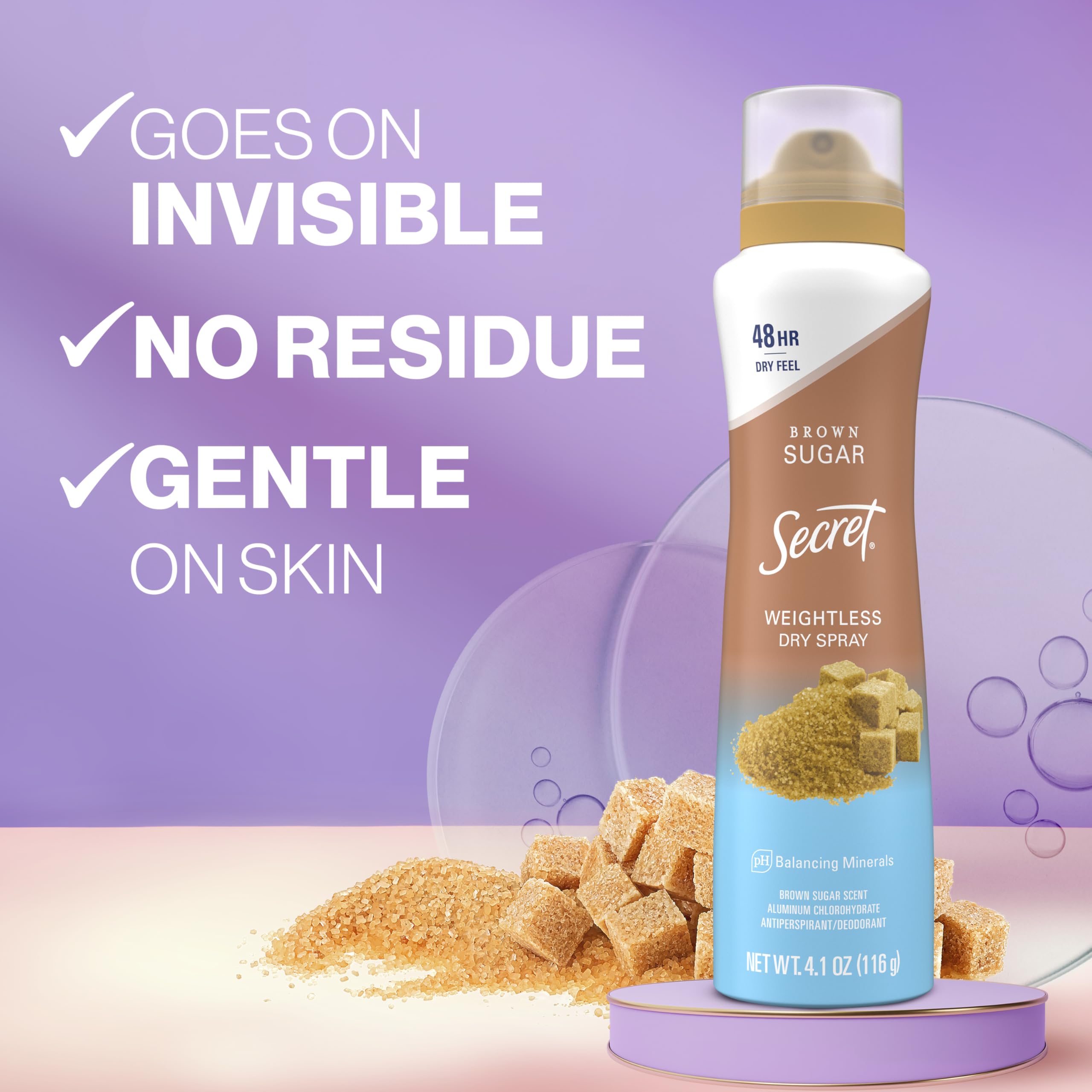 Secret Dry Spray Brown Sugar three-pack shows portable protection.