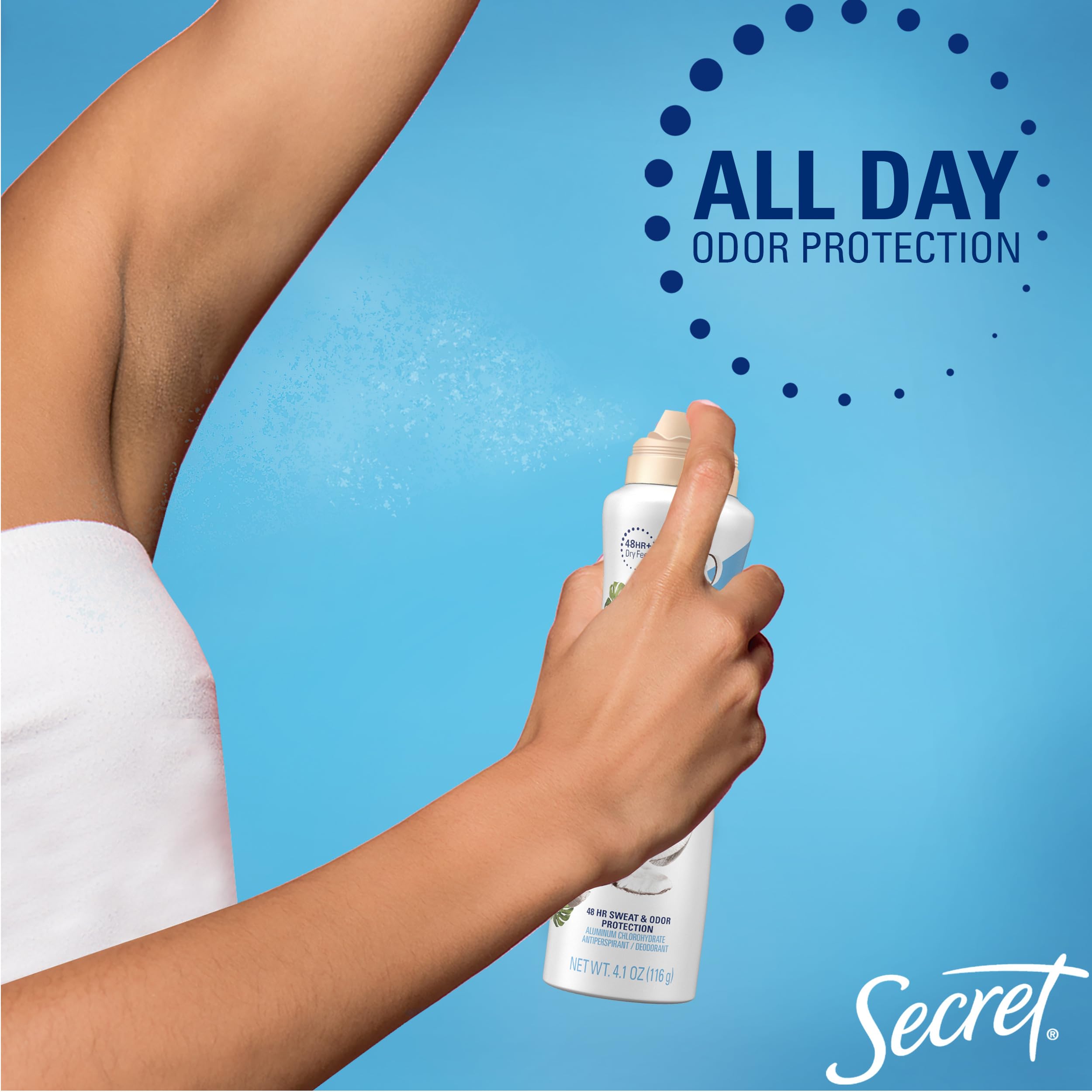 Secret Dry Spray coconut and argan oil detail for skin-friendly care