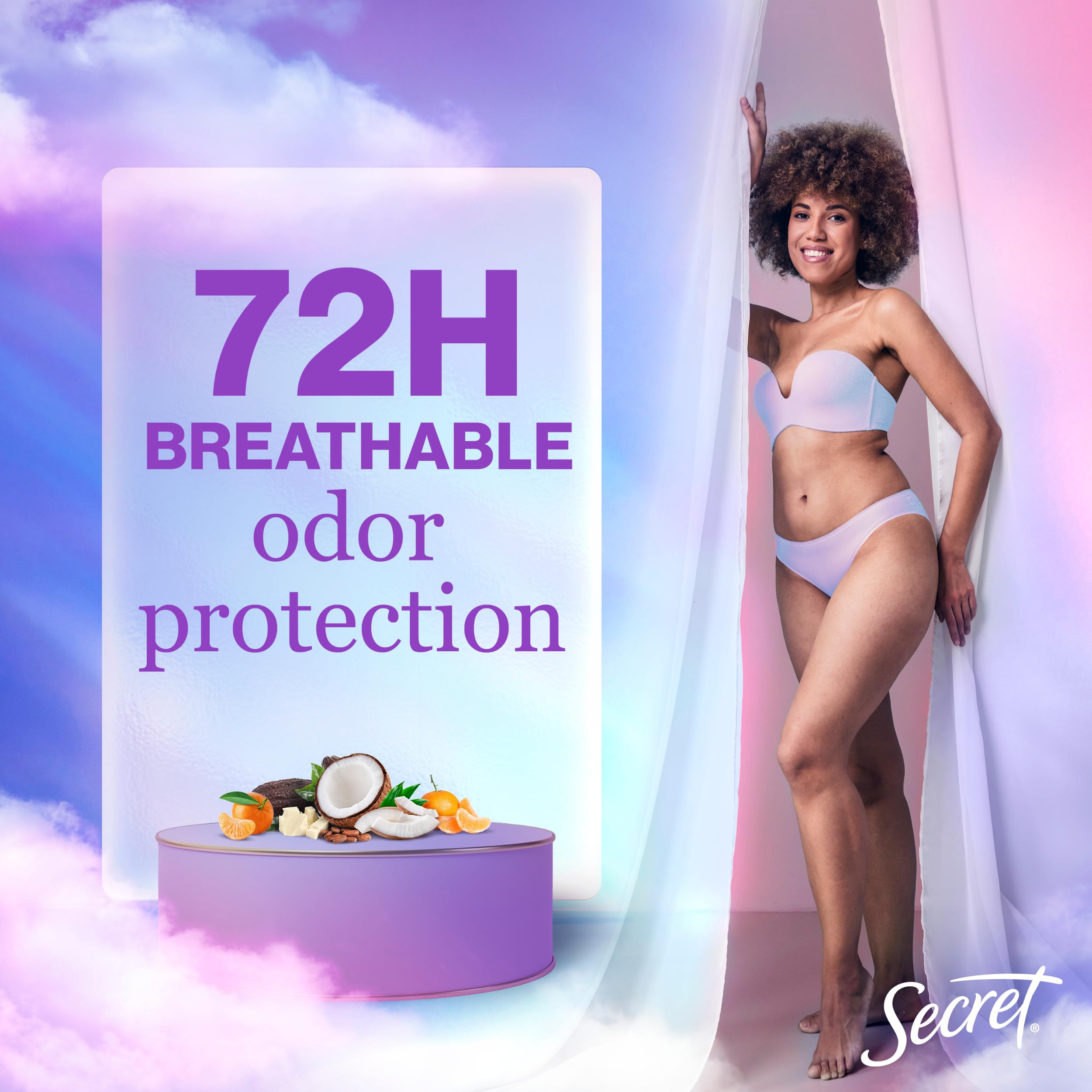 Secret Fresh 72-hour odor protection concept graphic.
