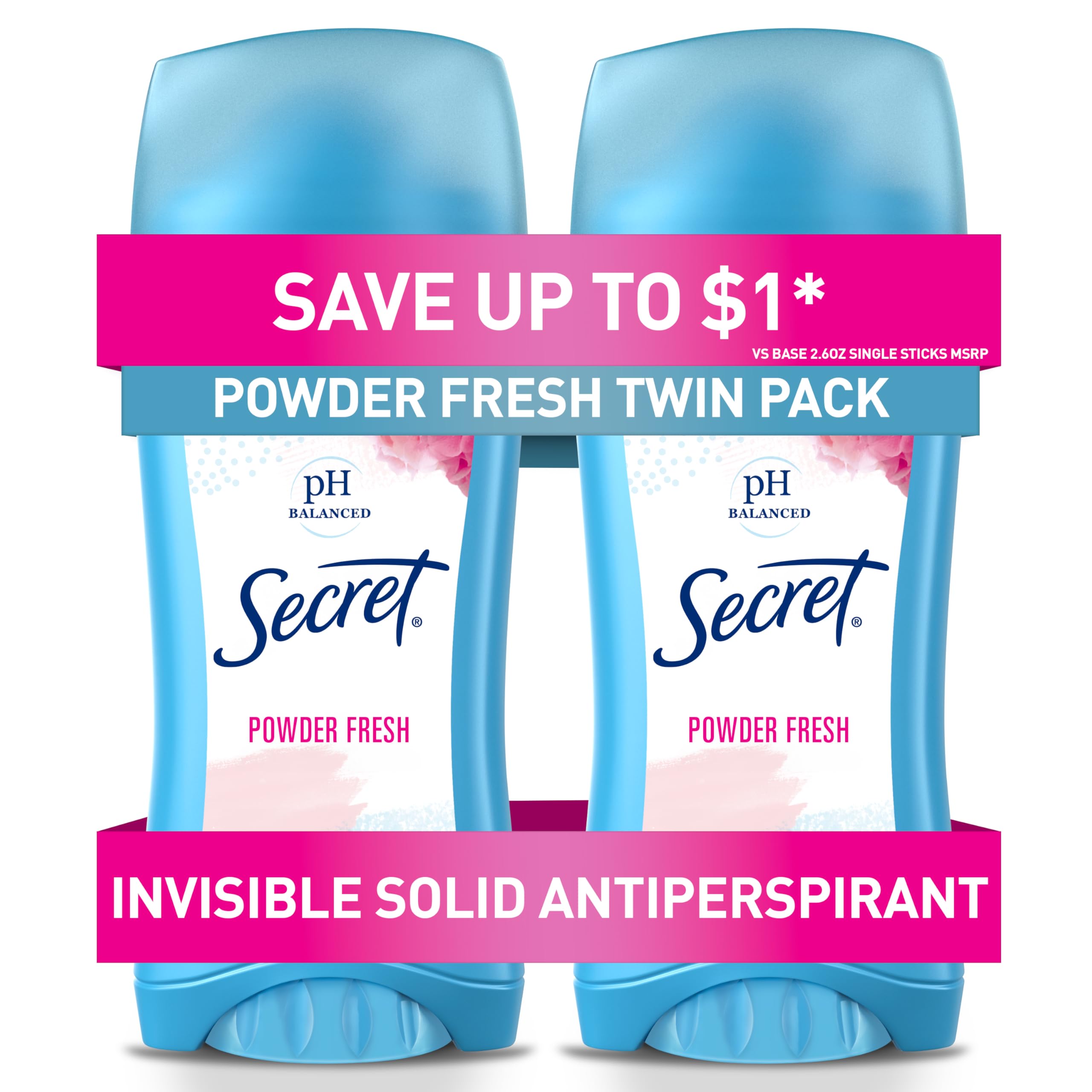 Secret Invisible Solid Powder Fresh Twin Pack front view shows discreet protection