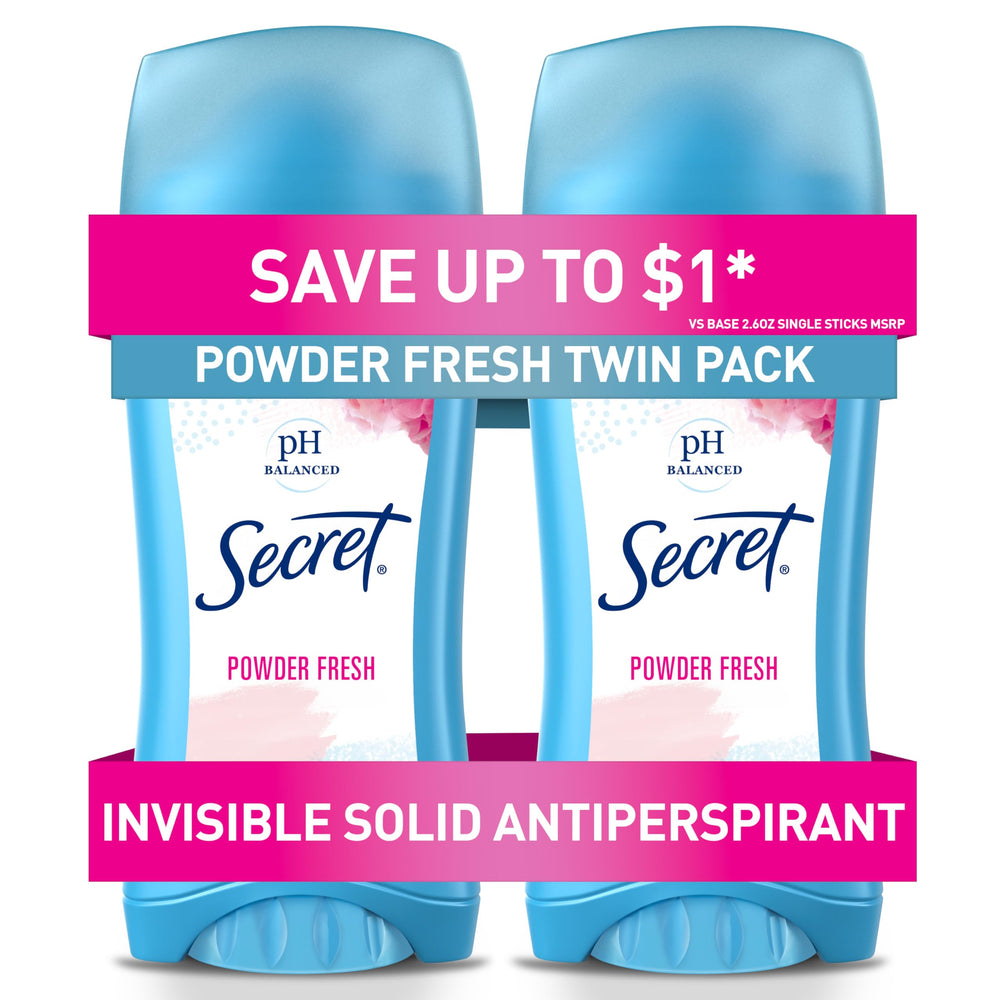 Secret Invisible Solid Powder Fresh Twin Pack front view shows discreet protection
