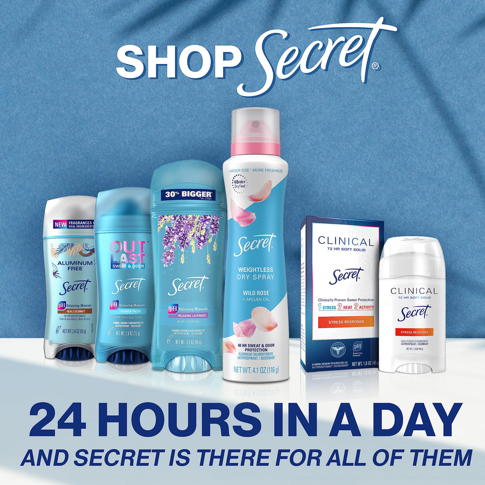 Secret Lavender Invisible Solid 3-pack infographic focuses on scent, protection, and ease of use.