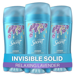 Secret Lavender Invisible Solid 3-pack front view shows portable freshness for daily use.