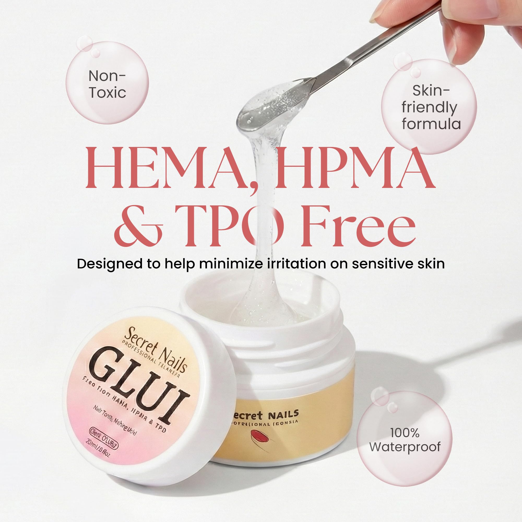 Secret Nails GLUI non-sticky gel formula enabling easy handling.