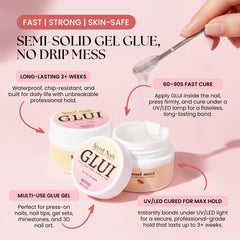 Secret Nails GLUI press-on nails with adhesive in action.