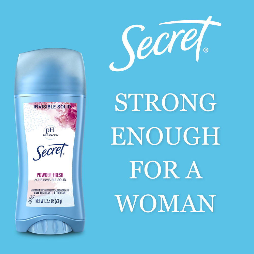 Secret packaging with brand label emphasizes portable 2.7 oz size for daily use.
