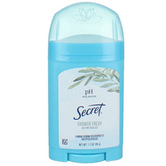 Secret Shower Fresh deodorant stick side view with long-lasting scent label