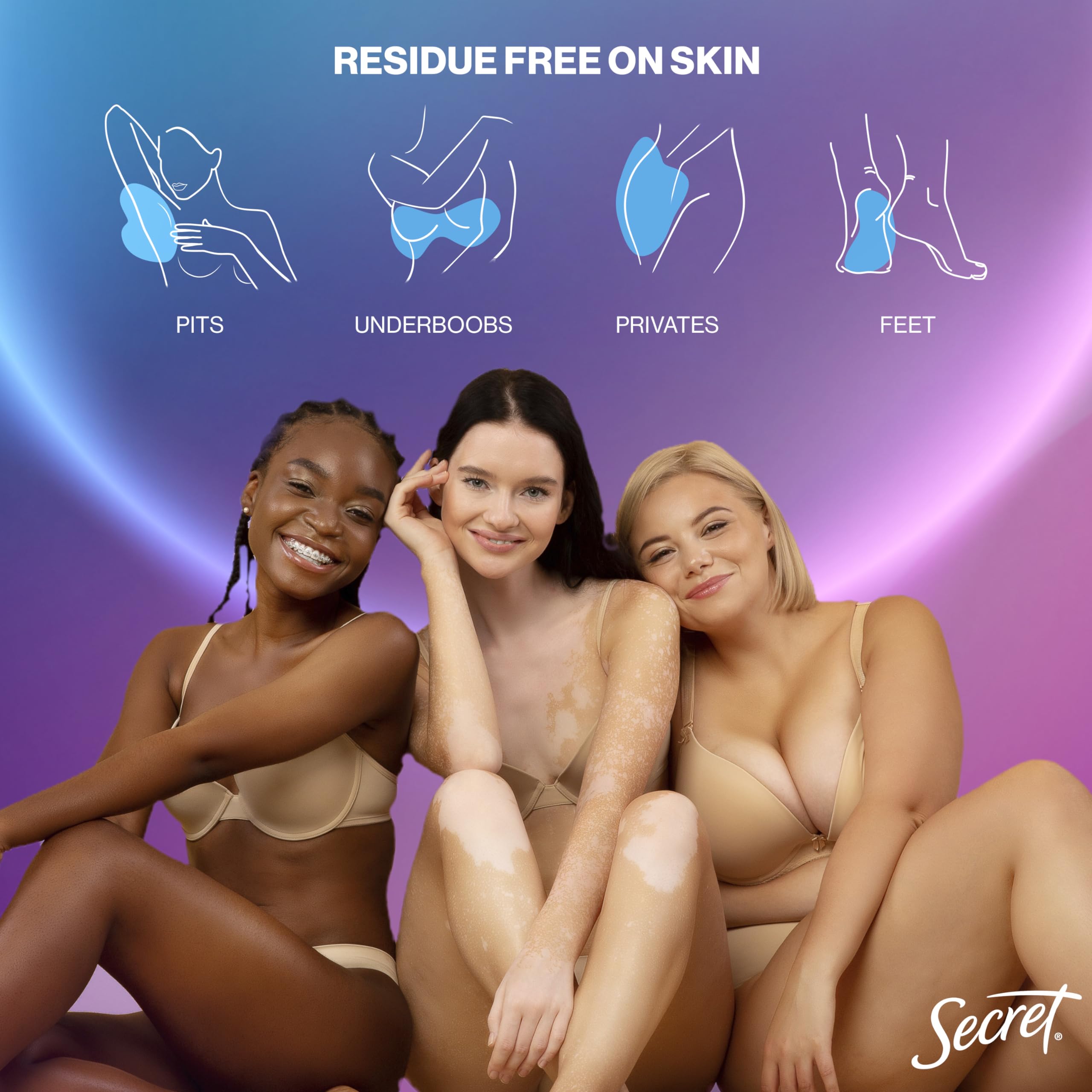 Secret whole body deodorant cream dermatologist-tested badge shown.