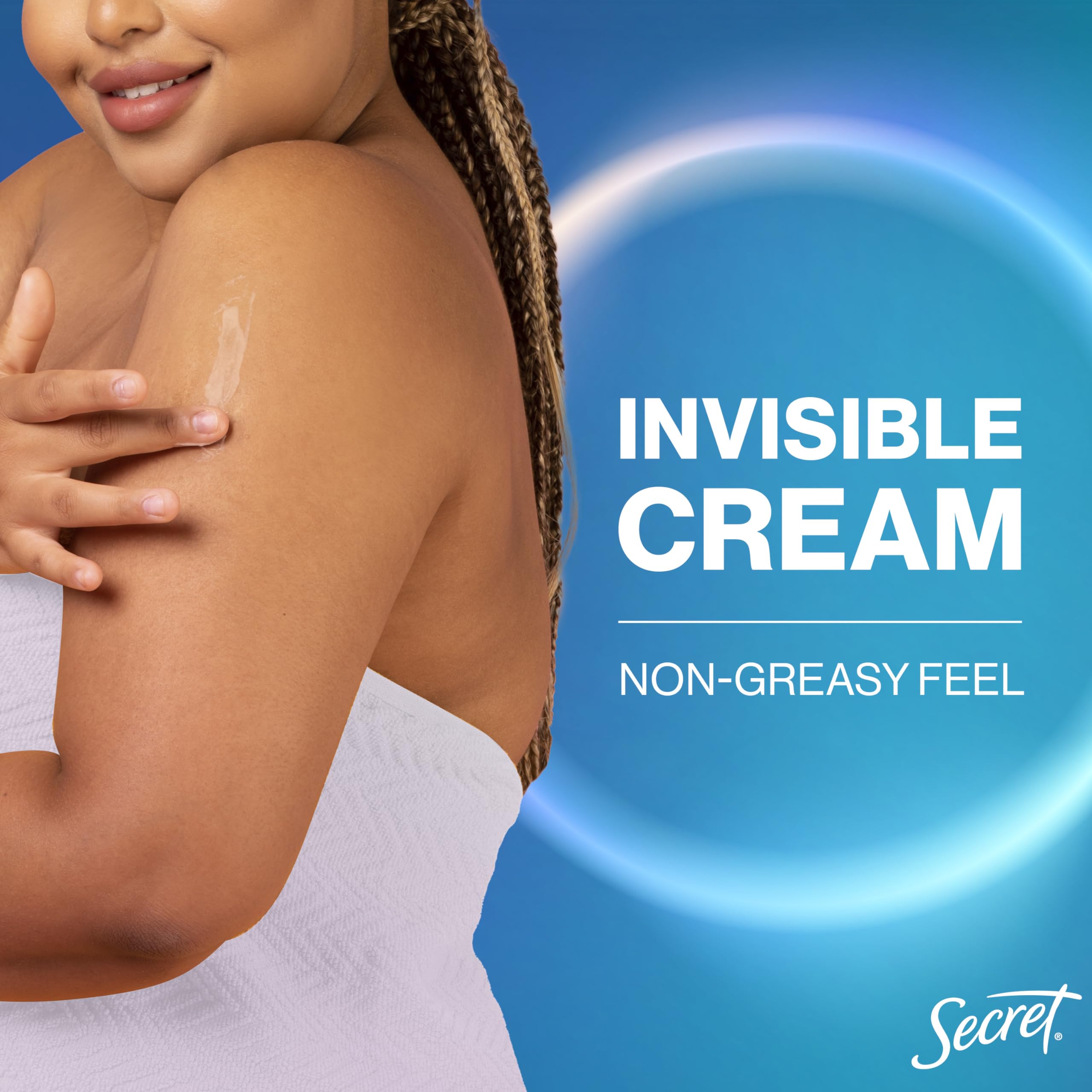 Secret whole body deodorant cream free from dyes and parabens.