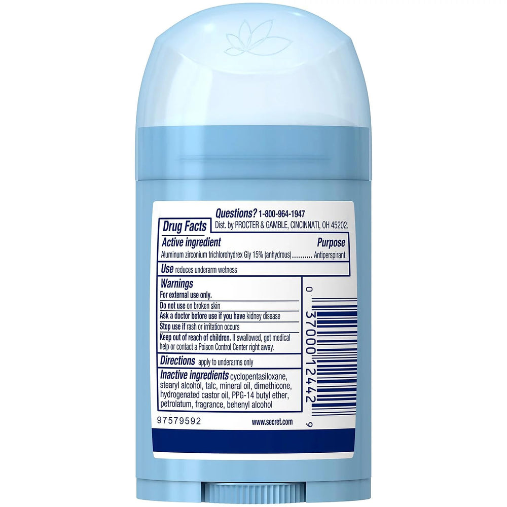 Secret Wide Pwdr Fresh six-pack box indicates long-lasting supply.