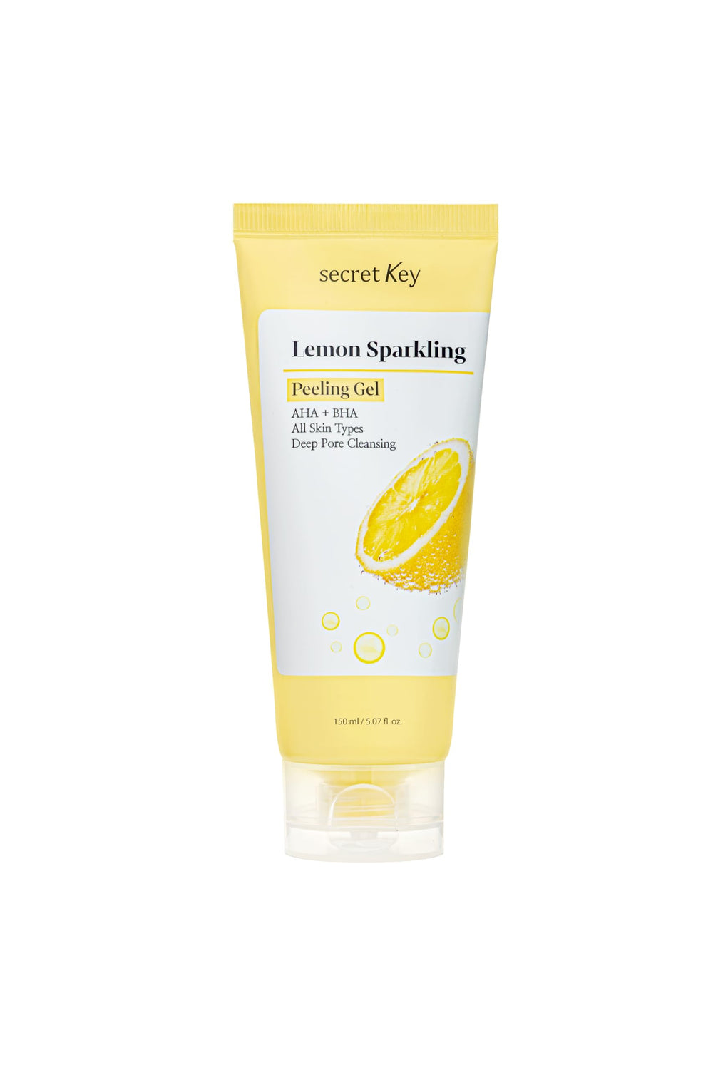 Secret Key Lemon Sparkling Gel bottle close-up for refreshing cleansing