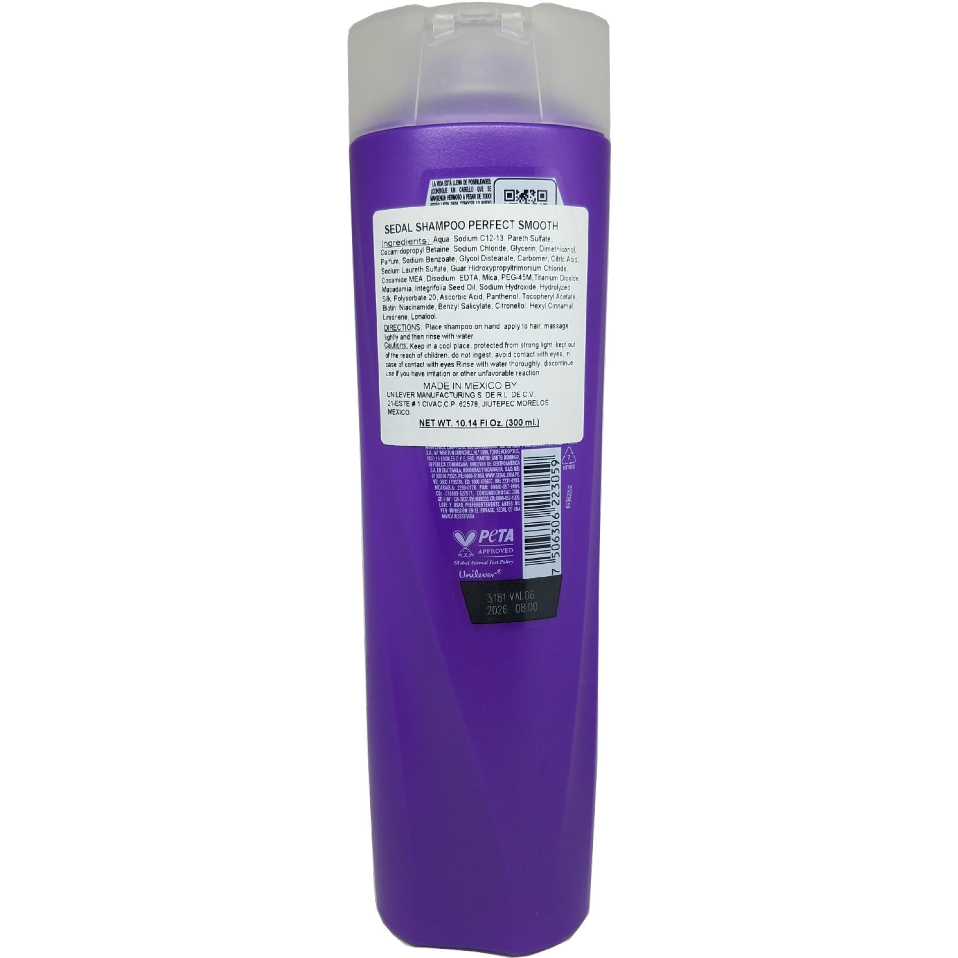 Sedal Liso Perfecto Shampoo bottle pouring into hand for smooth hair results.